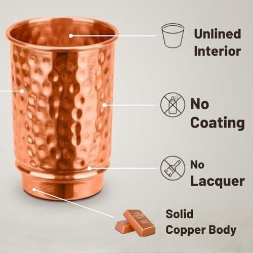 Premium Copper Tumblers - Handcrafted Hammered Ayurvedic Water Glasses 350ml - BIFFELY