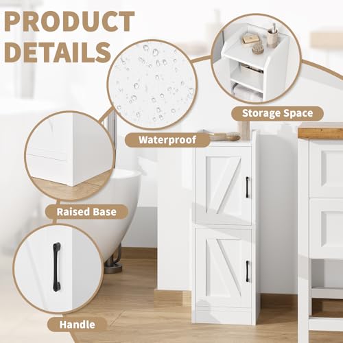 AURINEST White Wood Narrow Bathroom Storage Cabinet with 2 Doors, Slim Shelves, 29.5"H