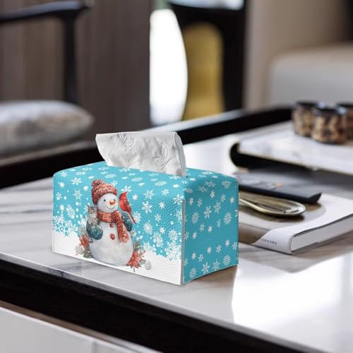 Snowman Cardinal Bird Snowman Tissue Box Cover - PU Leather Rectangular 10x5x5