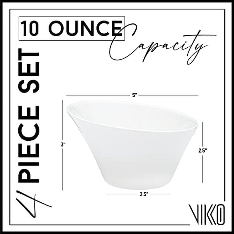 Vikko White Soup Bowls, Set of 4 Ceramic White Bowls, 10 Ounce Versatile Salad, Soup Bowl or Dessert Bowl, Elegant Shape, Dishwasher Safe