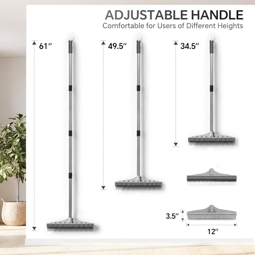 2-in-1 Carpet Rake & Pet Hair Removal Broom with Adjustable Handle
