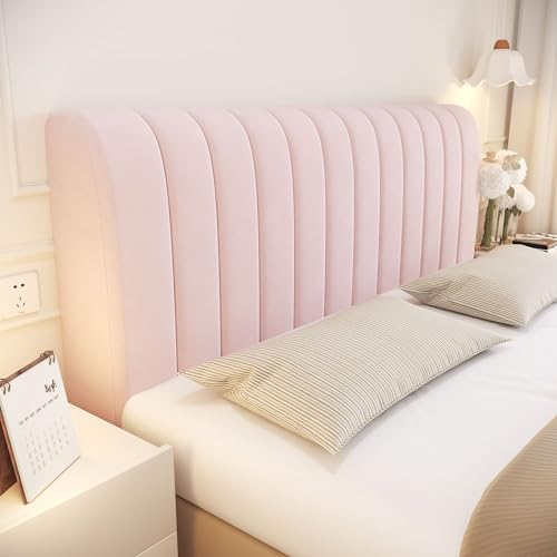 Velvet Bed Headboard Cover - Quilted Dustproof Slipcover (Pink, 47in)