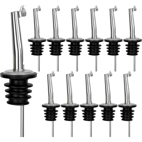 12 Pcs Stainless Steel Liquor Pour Spouts with Auto Dust Cover, Perfect for Oil & Wine Bottles