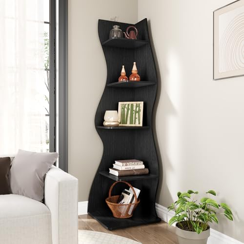 5-Tier Corner Bookshelf, Wavy Wall Storage Rack for Small Spaces