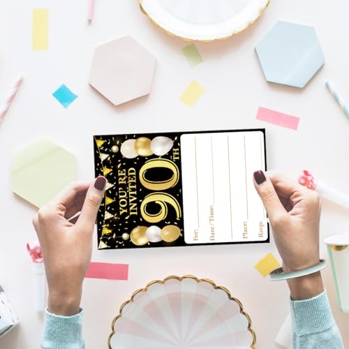 90th Birthday Party Invitations - Black and Gold 1936 Design (20 Pack)