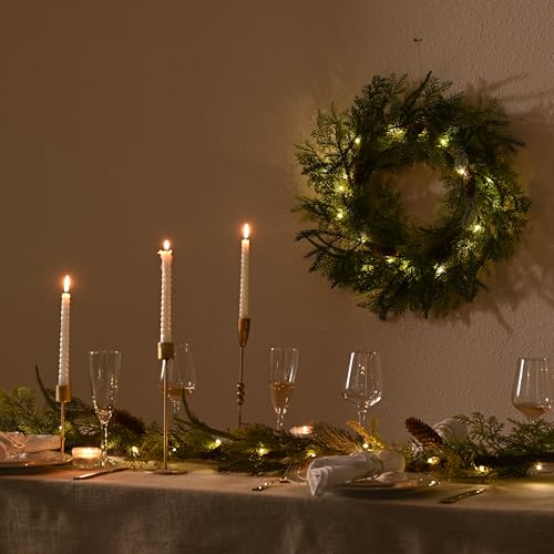 DecorbyHannah 24" Woodland Norfolk Pine Christmas Wreath with Lights - Seasonal Holiday Decor