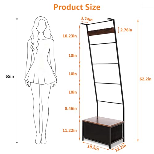 5-Tier Metal Blanket Ladder with Storage Drawer and Hooks, 63-Inch