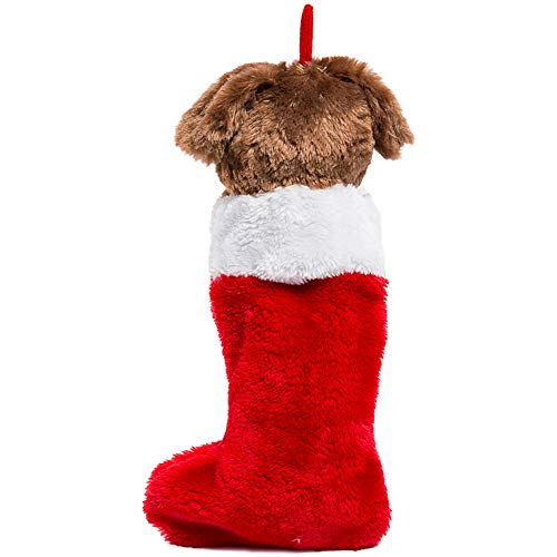 Holiday Plush Dog Stocking 19in - HollyHOME White Brown Puppy Xmas Gift