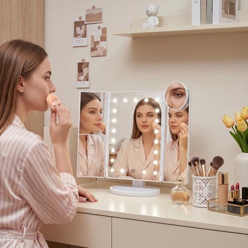 HUONUL 2X/3X/10X Magnifying Vanity Mirror with Light, Trifold Makeup
