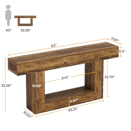 63-Inch Farmhouse Console Table with 2-Tier Storage and U-Shaped Base
