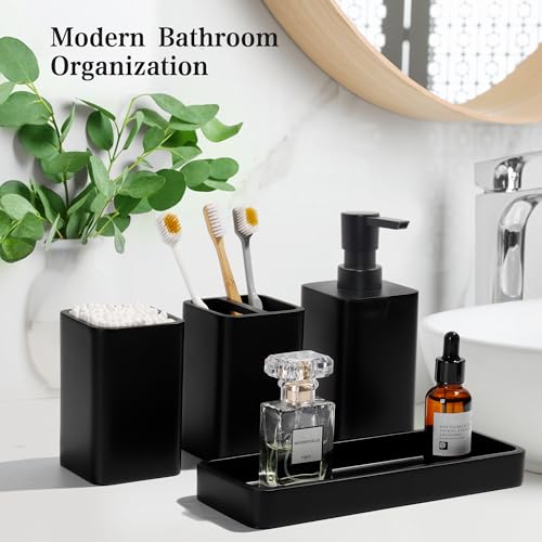 4-Piece Matte Black Bathroom Accessory Set - Resin Soap Dispenser & Holder