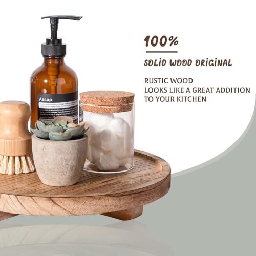 10-Inch Round Wooden Decorative Tray - Rustic Farmhouse Counter Organizer