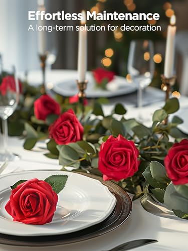 50 Pcs Dark Red Artificial Foam Roses with Adjustable Stems