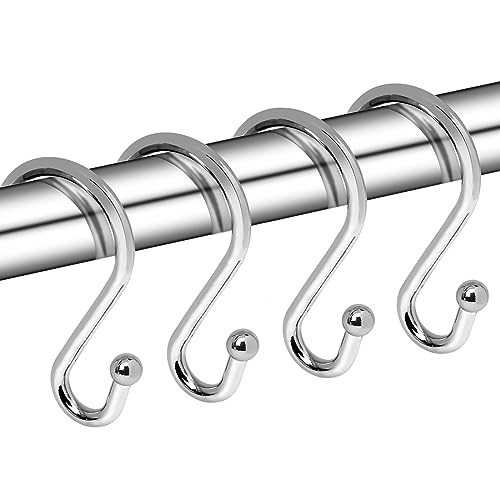 Rust-Proof S-Shaped Metal Shower Curtain Hooks - Chrome, Set of 12