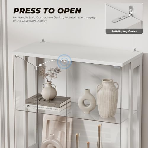 4-Tier Glass Display Cabinet with LED Lights and Motion Sensor, 65-Inch