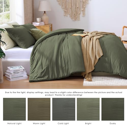 3-Piece Olive Green Queen Comforter Set - Soft Down Alternative Bedding