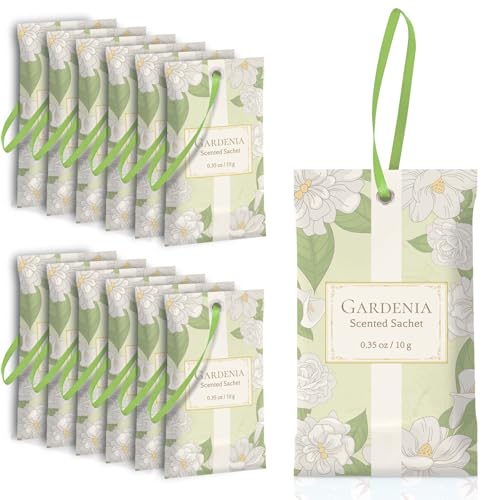 Gardenia Scented Sachets for Closet and Drawers - 14 Pack Hanging Air Freshener