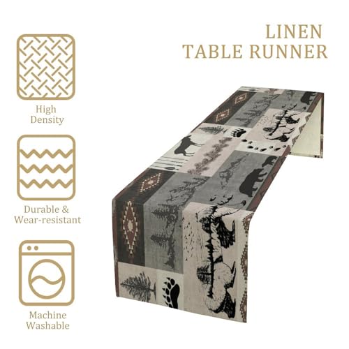 SHElifestyle 13x36 Rustic Bear Moose Deer Table Runner - W13xL36, Bear2