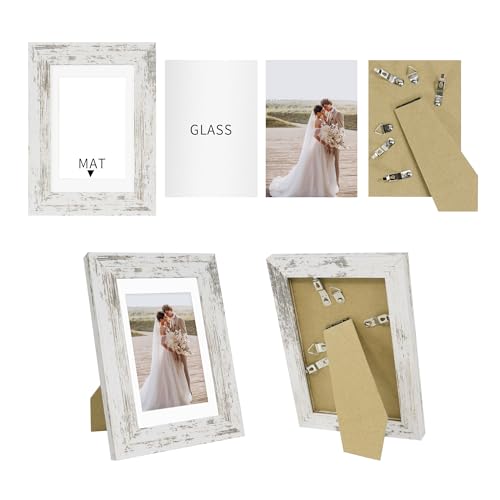 Distressed White 5x7 Picture Frame Set of 2, Wall & Tabletop Display