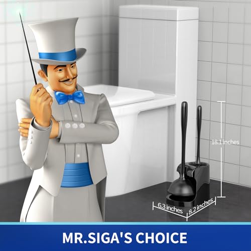 MR.SIGA Toilet Plunger and Bowl Brush Combo with Holder, Black