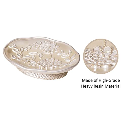 4-Piece Resin Bathroom Accessory Set - Rose Vine Design, Beige