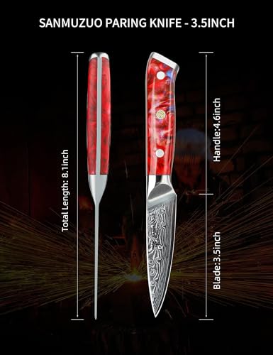 Paring Knife 3.5 Inch Sunset Red - SANMUZUO Xuan Series Damascus VG10 Blade