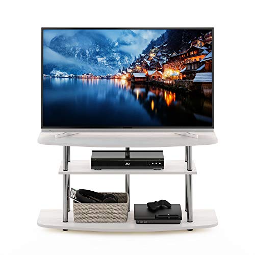 3-Tier Open TV Stand for TVs Up to 46 Inches, White Oak Entertainment Center