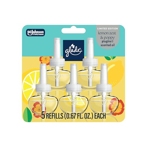 Plug-In Scented Oil Air Freshener Refills, Lemon Zest & Poppy (5 Pack)