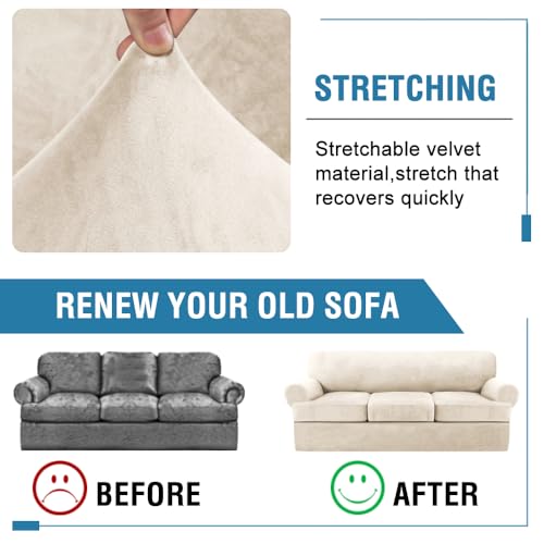 4-Piece T Cushion Sofa Cover Set - Stretch Slipcovers in Ivory