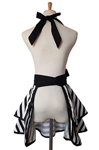 Retro Cotton Kitchen Apron with Adjustable Neck Strap - Black