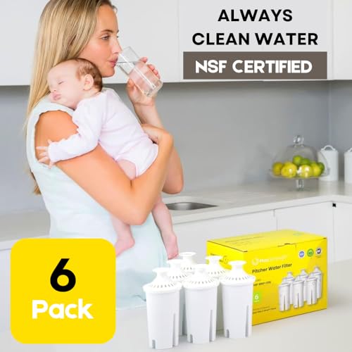 Water Pitcher Replacement Filters - NSF Certified, BPA-Free (6 Pack)