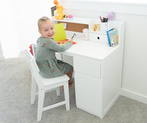Wooden Kids Desk and Chair Set with Hutch, Storage, and Bulletin Board