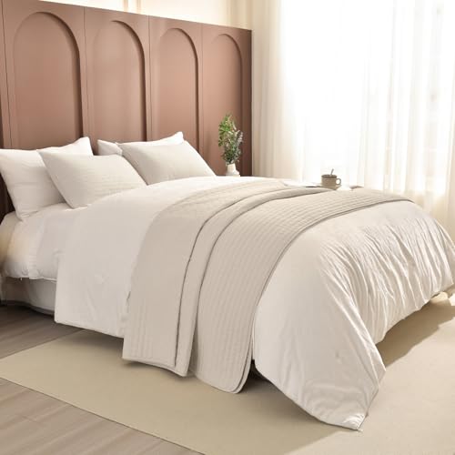 Sanracie 100% Cotton Oversized California King Quilt Set, 120"x120" - Wheat