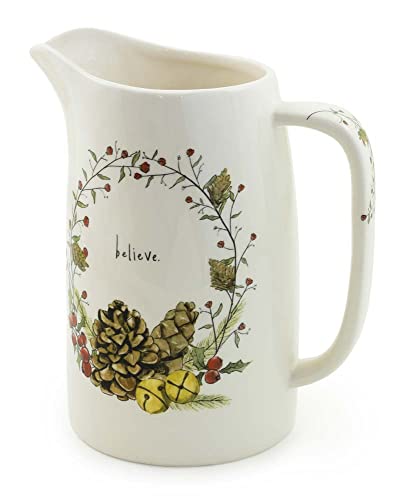 Holiday Ceramic Drink Pitcher 5.5 Cups Pinecones & Bells - Boston International