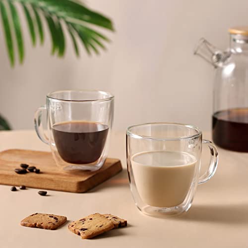 12oz Double Walled Glass Coffee Mug Set - Insulated Cappuccino & Tea Cups by CNGLASS