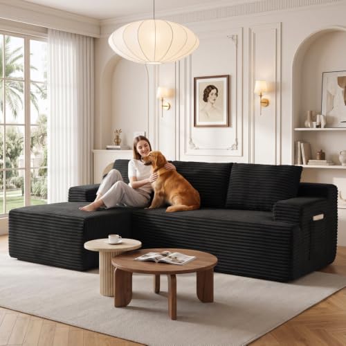 96" Modular Sectional Sofa with Chaise, Corduroy Upholstered Living Room Couch