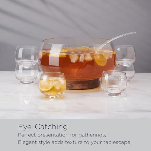 Mikasa Glenwood Party Punch Bowl Set with Cups & Ladle - 8 Piece, Clear Glass