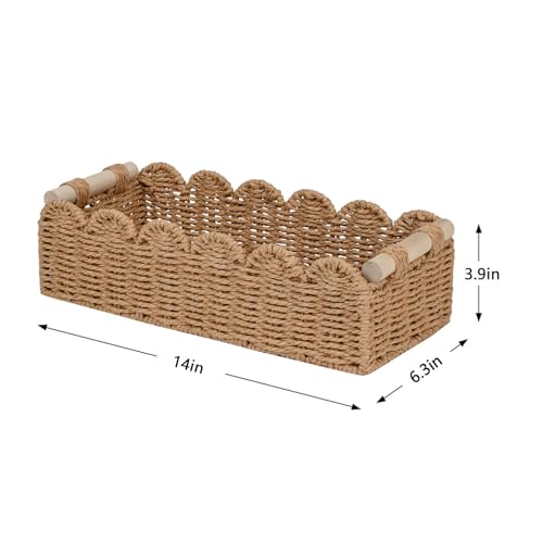 Scalloped Woven Paper Rope Storage Basket with Handles