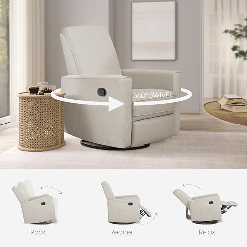Upholstered Manual Swivel Glider Recliner Chair for Nursery - Light Sand