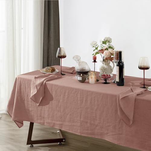 Talasily 100% Linen Rectangle Tablecloth 60x84 Pink - Farmhouse Dining Cover
