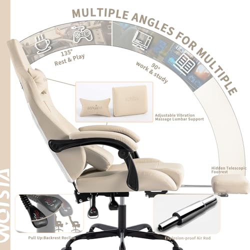 Ergonomic Gaming Chair with Massage Lumbar Support, Footrest & PU Leather