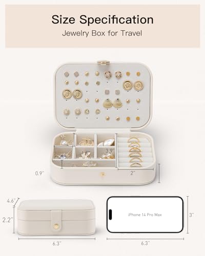VLANDO Beige Medium Travel Jewelry Case, Portable Earring & Necklace Organizer