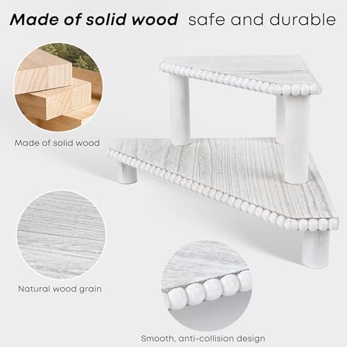 2-Tier Rustic Wood Corner Shelf, Farmhouse Countertop Organizer Riser