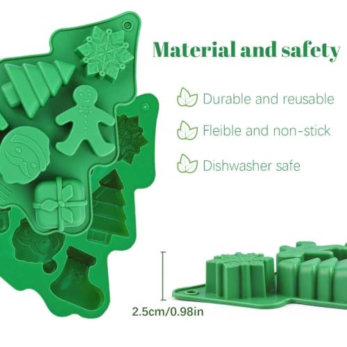 BRIOCET 2 Pack Christmas Silicone Molds Large Xmas Baking & Soap Molds - Green, 12 Cavities