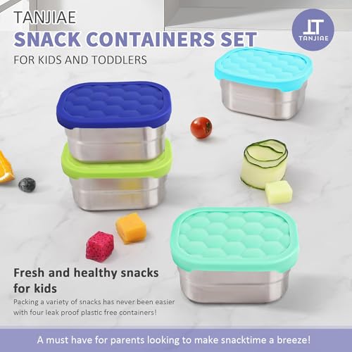 Stainless Steel Snack Containers for Kids with Silicone Lids - 8 oz (4 Pack)