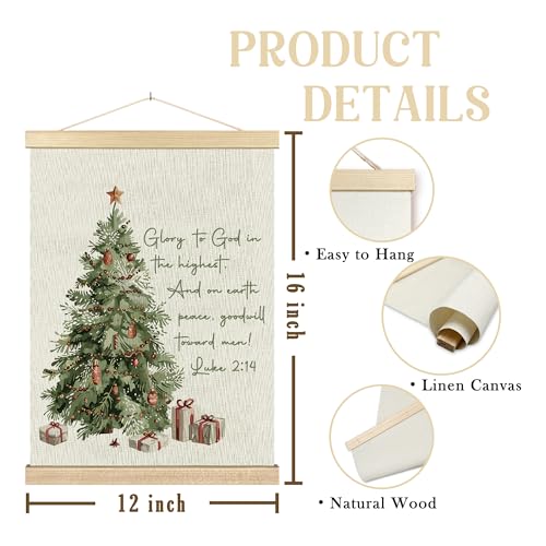 BCUANGD Christmas Tree Wall Art Christian Scripture Wall Decor with Wood Frame Winter-1, 12x16 Inches
