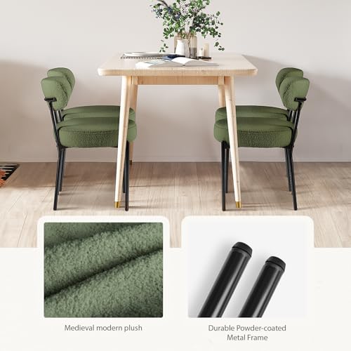 Mid Century Modern Upholstered Dining Chairs - Set of 2, Green Boucle