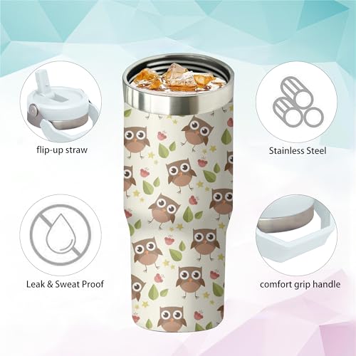 30oz Owl Tumbler with Handle and Flip Straw – Stainless Steel Insulated Cup, Gift for Women