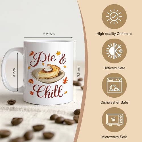 Gkodw Pie & Chill Funny 11oz Double-Sided Ceramic Mug - Fall Pumpkin Pie Coffee Cup - White43