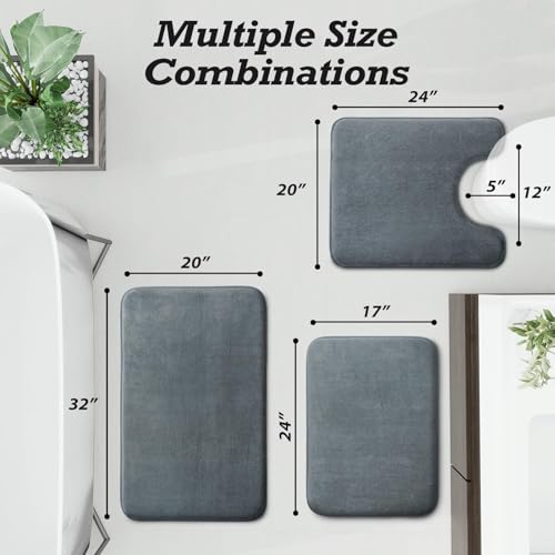 HUXMEYSON 3-Piece Memory Foam Bathroom Rug Set, Non-Slip & Absorbent Grey